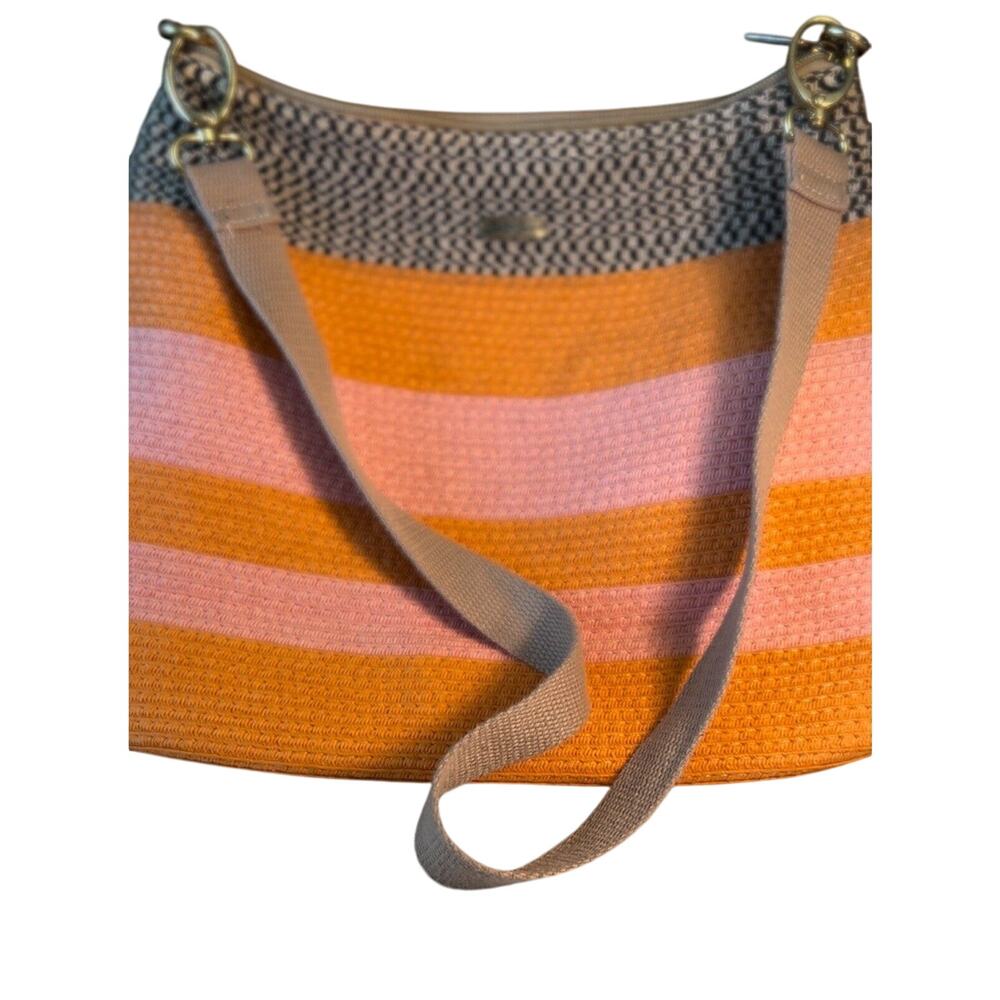 Sun N Sand Natural Crochet Purse Beach Bag Striped Boho Orange Lining 13x9 Beach